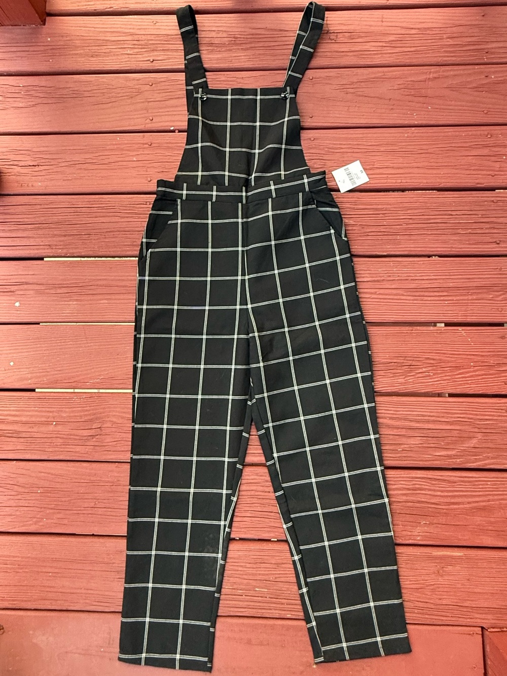 Forever 21 Black Windowpane Plaid Jumpsuit Overalls